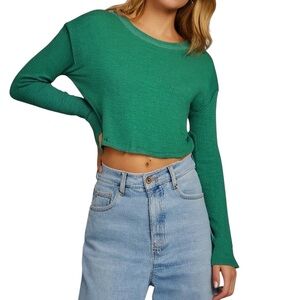 We The Free Green Lace Up Crop Top Ribbed Fairycore Bohemian Grunge Y2K Boho XL